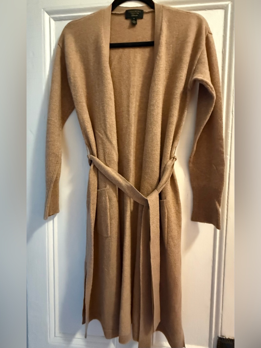 Size Petite small. Charter Club Cashmere Camel Belted Open-Front Long Cardigan